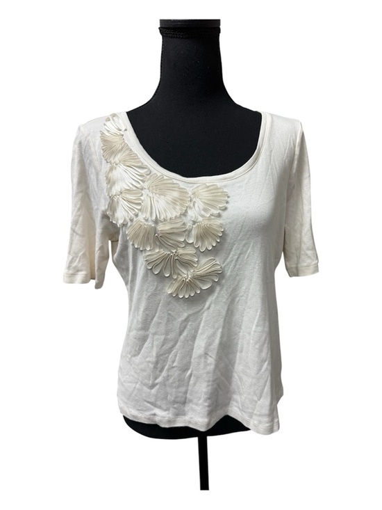 Talbots Tops - Talbots Petite Large Cream Floral Applique Tee Short Sleeve Knit Top